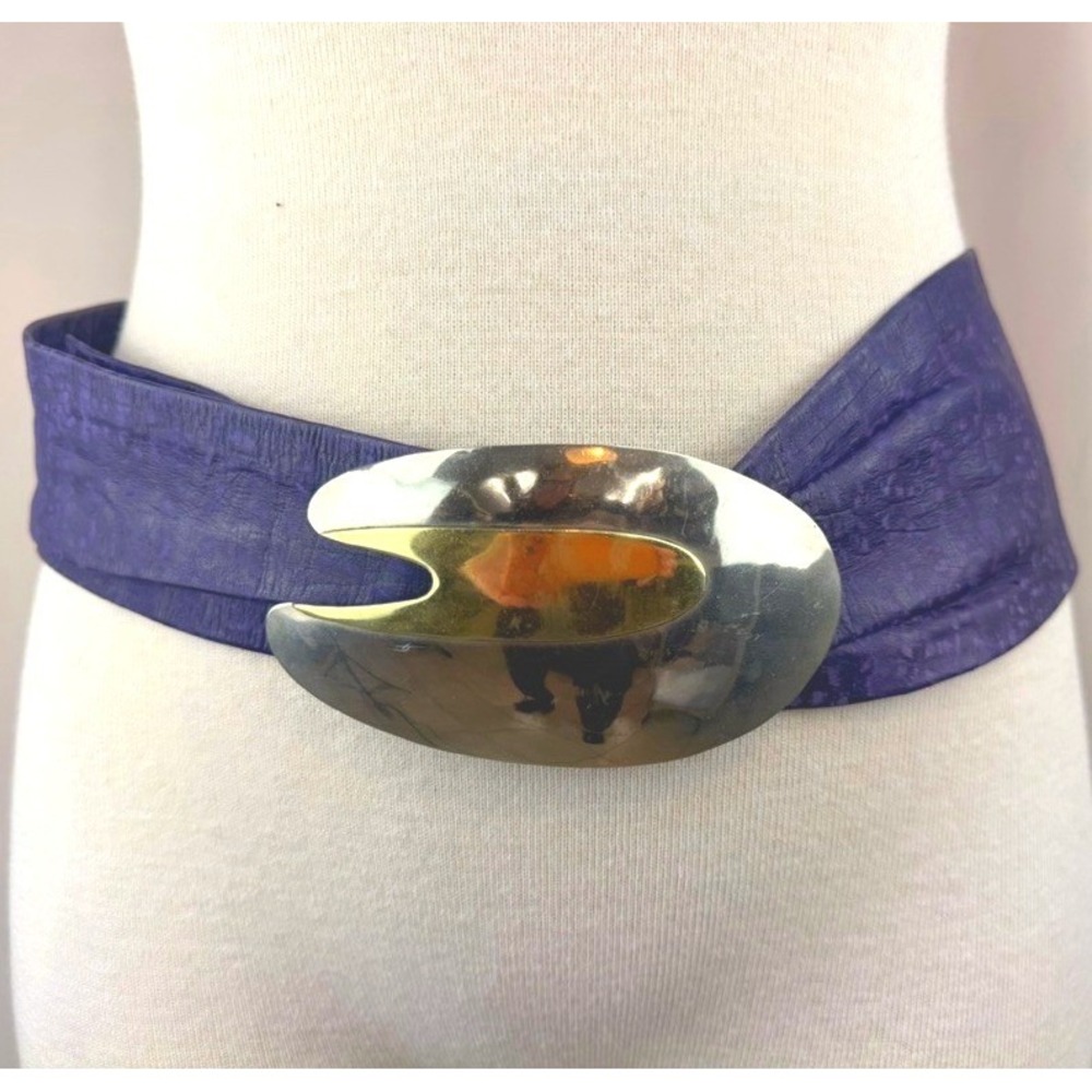 Vintage Lucien London Sash Belt|36"|80s Purple Leather Snakeskin 2 Tone Buckle